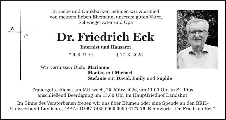 Traueranzeige Friedrich Dr.  Eck