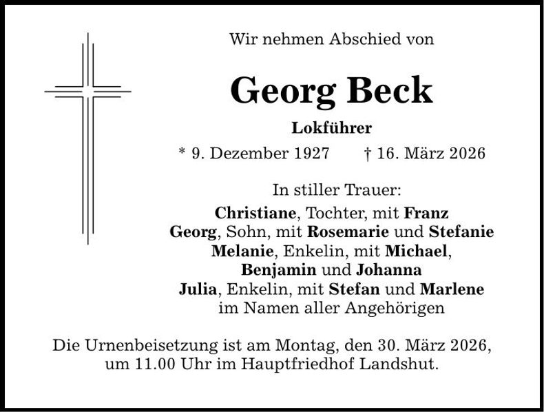 Traueranzeige Georg Beck