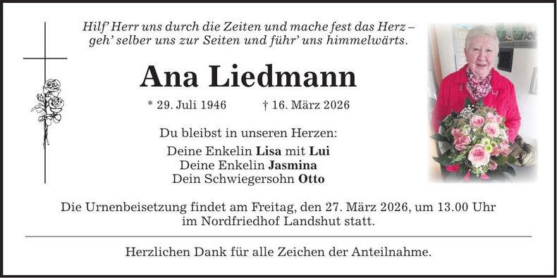 Traueranzeige Ana Liedmann