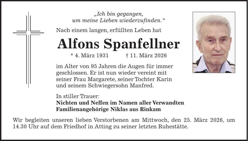 Traueranzeige Alfons Spanfellner