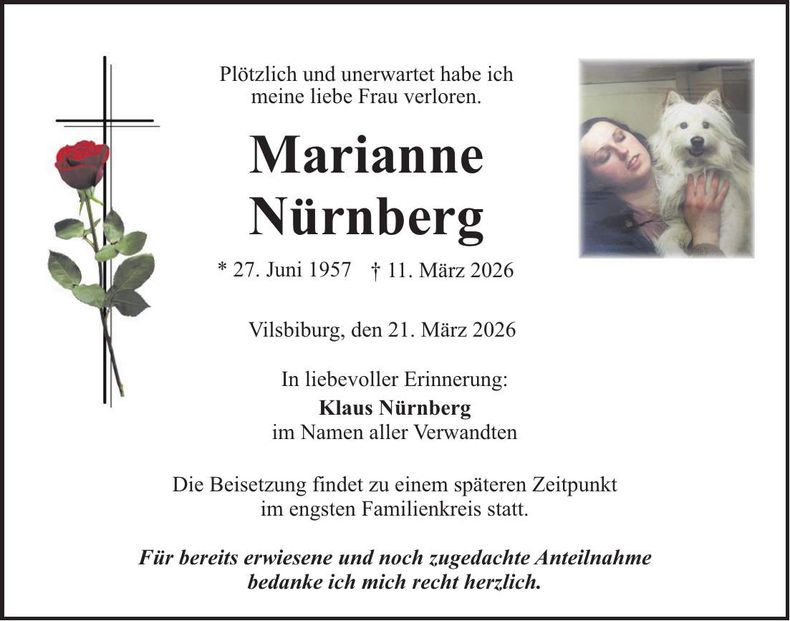 Traueranzeige Marianne Nürnberg