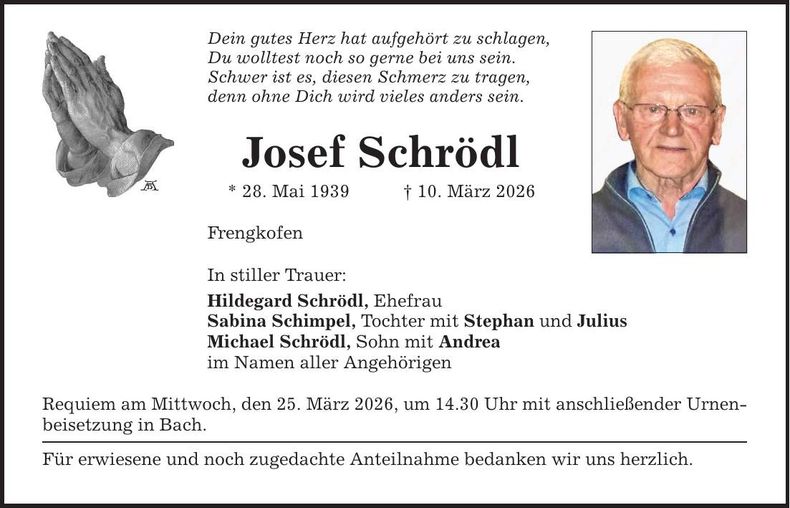 Traueranzeige Josef Schrödl