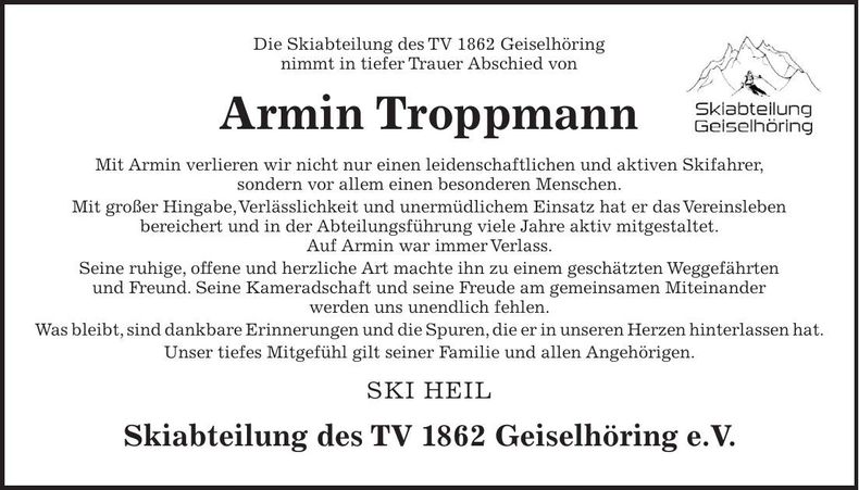 Traueranzeige Armin Troppmann