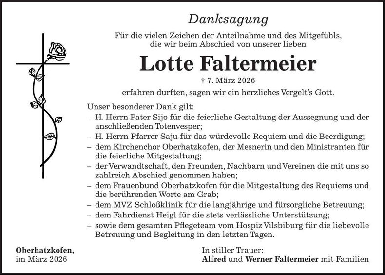 Traueranzeige Lotte Faltermeier