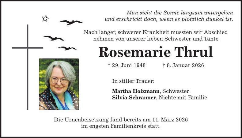 Traueranzeige Rosemarie Thrul
