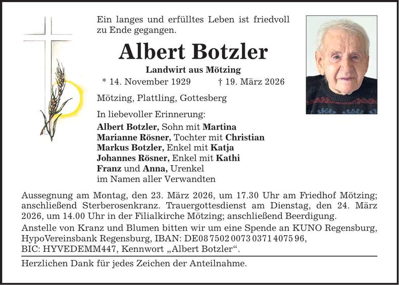 Traueranzeige Albert Botzler