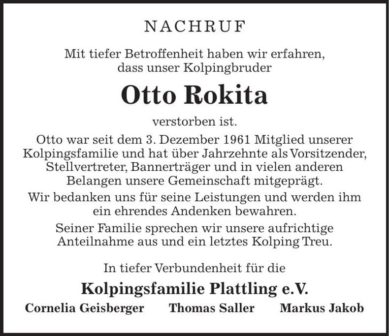 Traueranzeige Otto Rokita