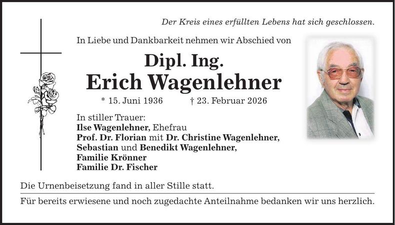 Traueranzeige Erich Wagenlehner
