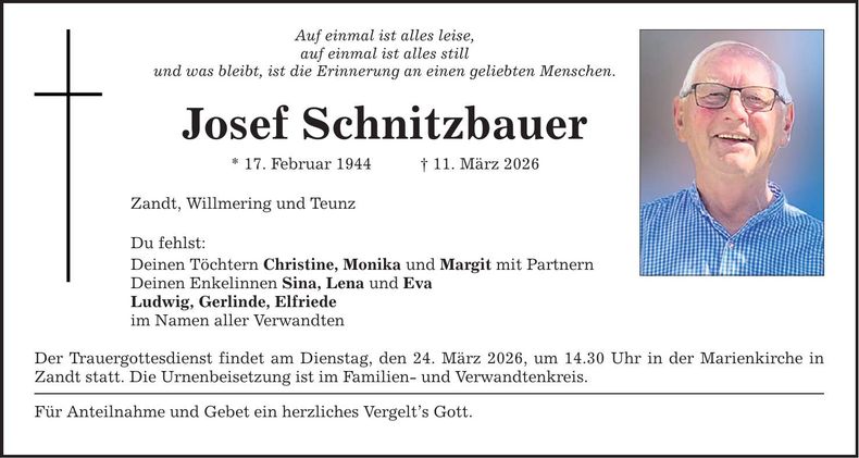 Traueranzeige Josef Schnitzbauer