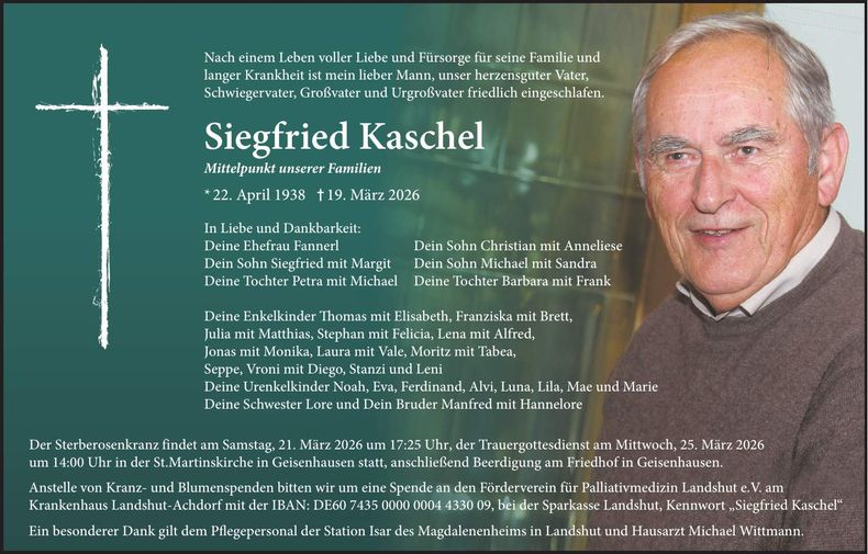 Traueranzeige Siegfried Kaschel