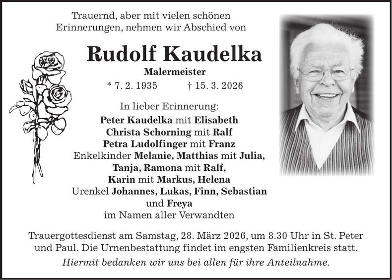 Traueranzeige Rudolf Kaudelka