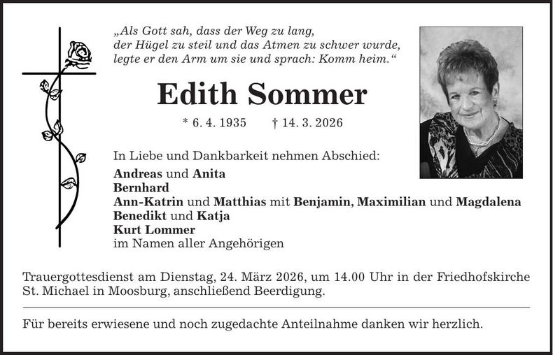 Traueranzeige Edith Sommer