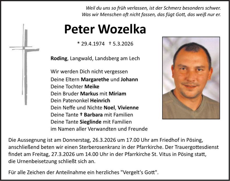 Traueranzeige Peter Wozelka