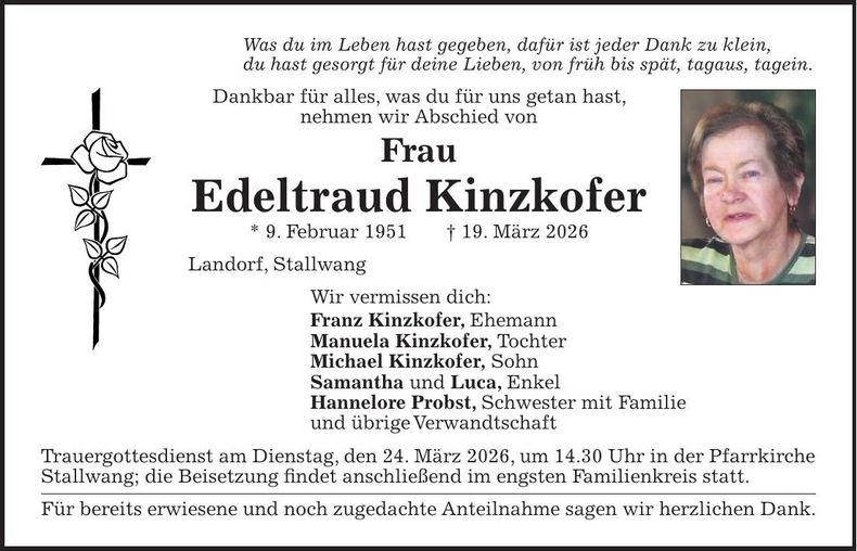 Traueranzeige Edeltraud Kinzkofer