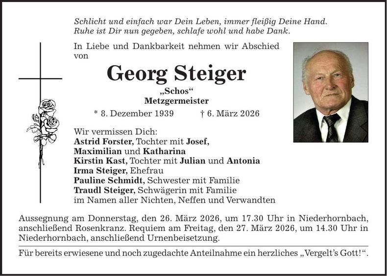 Traueranzeige Georg Steiger
