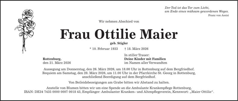 Traueranzeige Ottilie Maier