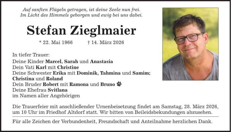 Traueranzeige Stefan Zieglmaier