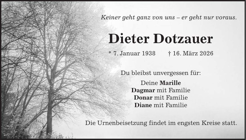 Traueranzeige Dieter Dotzauer
