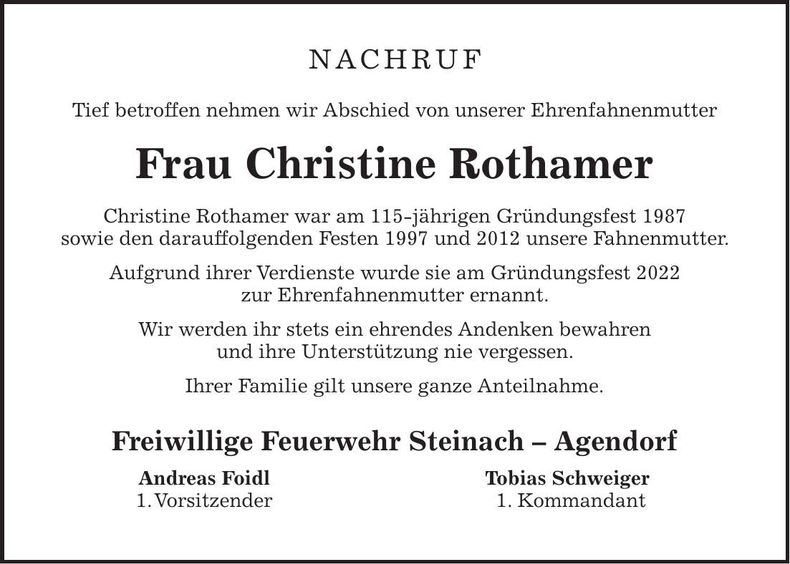 Traueranzeige Christine Rothamer