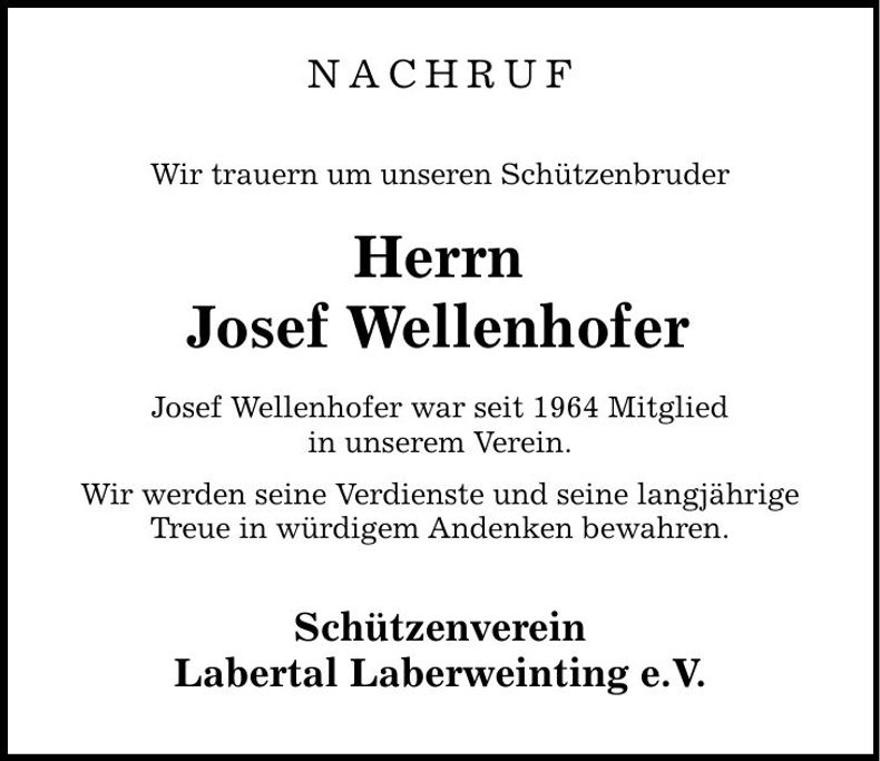 Traueranzeige Josef Wellenhofer