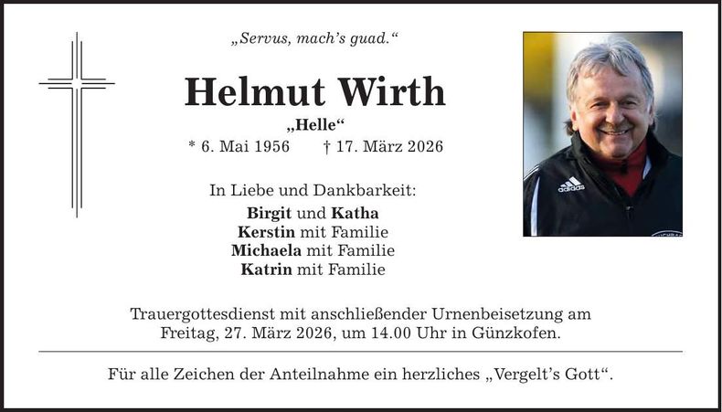 Traueranzeige Helmut Wirth
