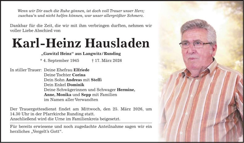 Traueranzeige Karl-Heinz Hausladen
