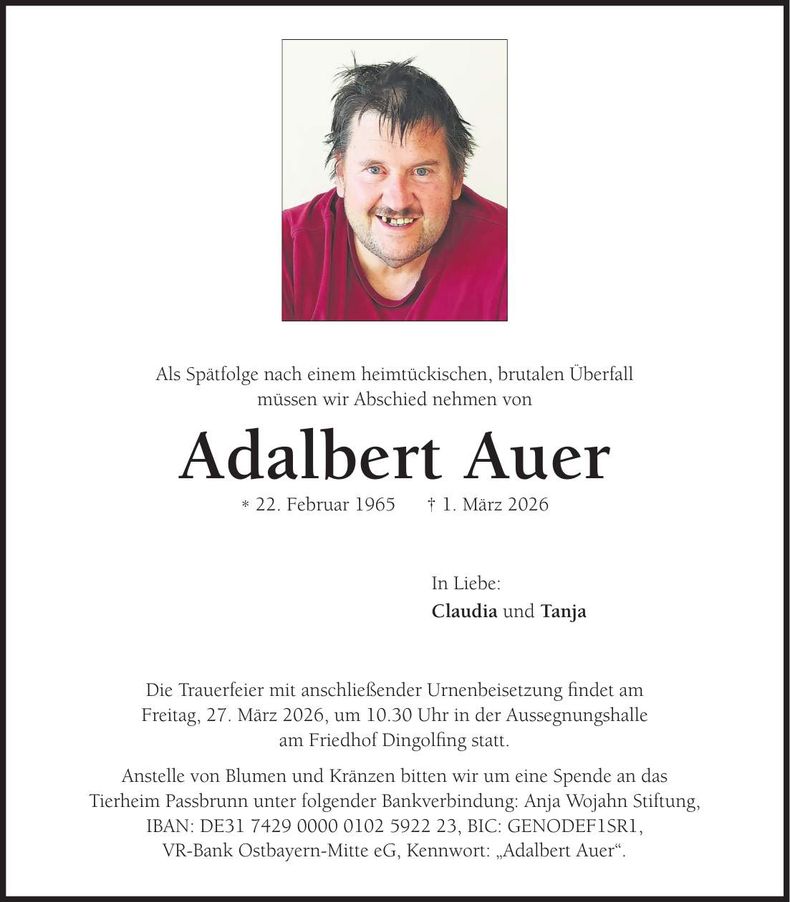 Traueranzeige Adalbert Auer