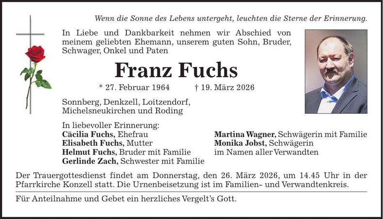 Traueranzeige Franz Fuchs