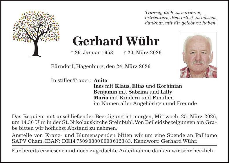 Traueranzeige Gerhard Wühr