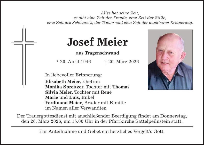 Traueranzeige Josef Meier