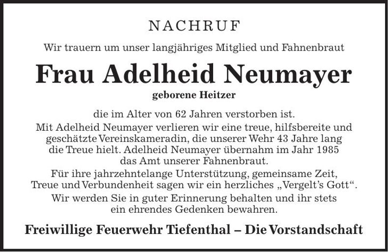 Traueranzeige Heidi Neumeyer