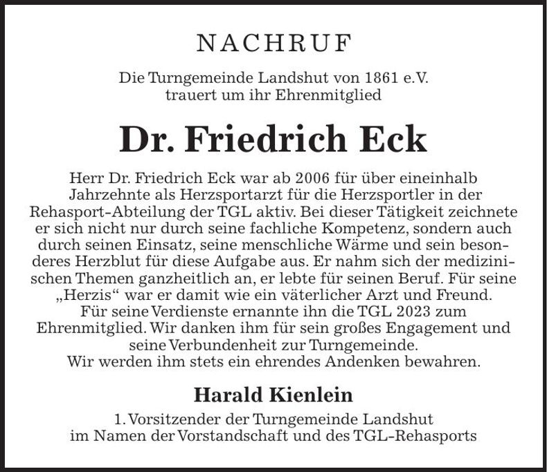 Traueranzeige Friedrich Dr. Eck