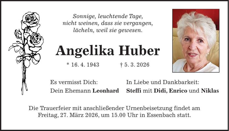 Traueranzeige Angelika Huber