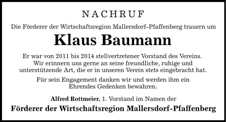 Traueranzeige Klaus Baumann