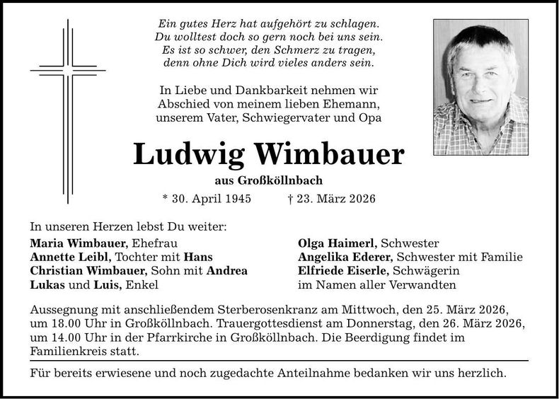 Traueranzeige Ludwig Wimbauer