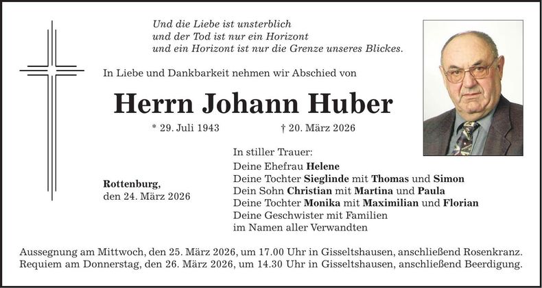 Traueranzeige Johann Huber