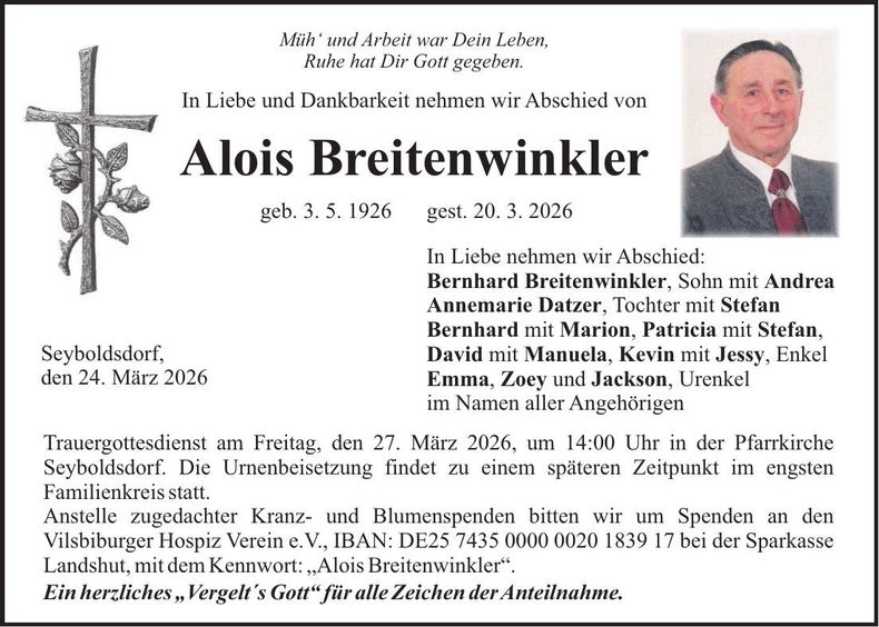 Traueranzeige Alois Breitenwinkler