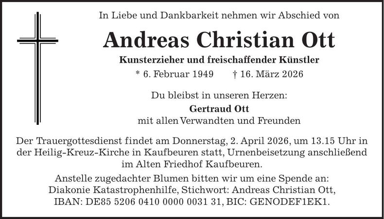 Traueranzeige Andreas Christian Ott
