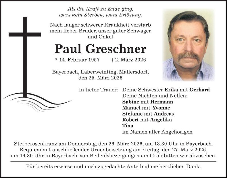 Traueranzeige Paul Greschner