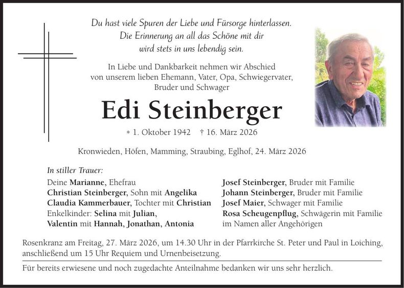 Traueranzeige Edi Steinberger