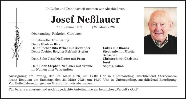 Traueranzeige Josef Neßlauer