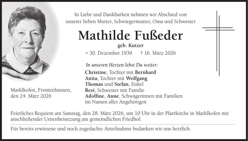 Traueranzeige Mathilde Fußeder