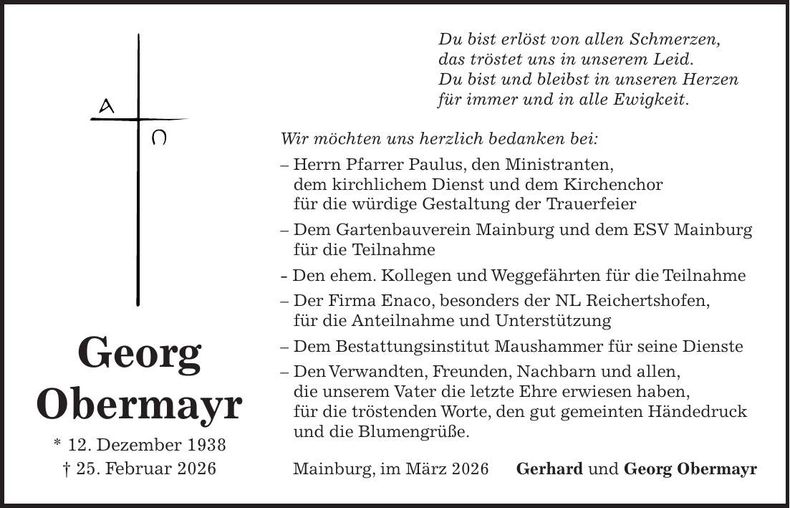 Traueranzeige Georg Obermayr