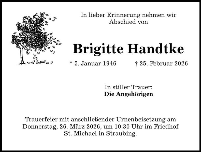 Traueranzeige Brigitte Handtke