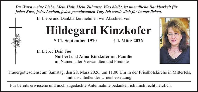 Traueranzeige Hildegard Kinzkofer
