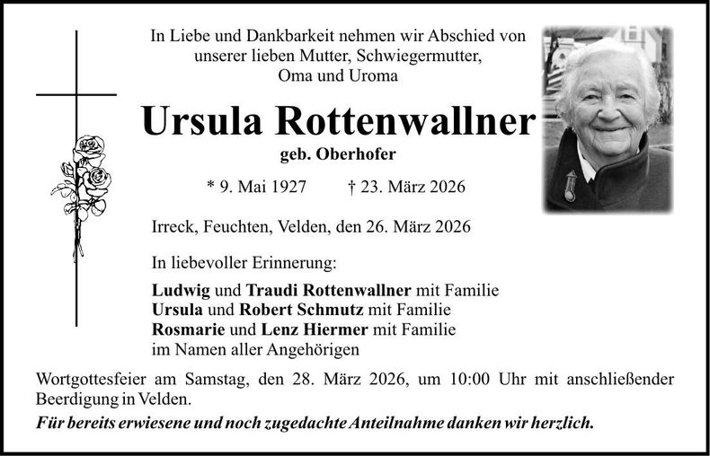 Traueranzeige Ursula Rottenwallner