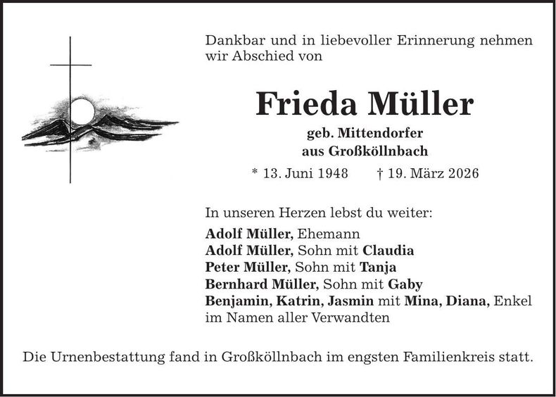 Traueranzeige Frieda Müller