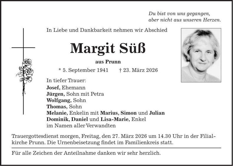 Traueranzeige Margit Süß