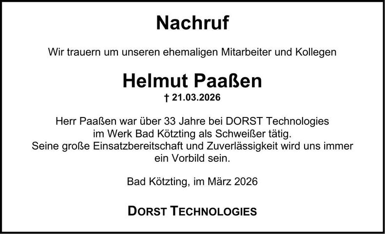 Traueranzeige Helmut Paaßen
