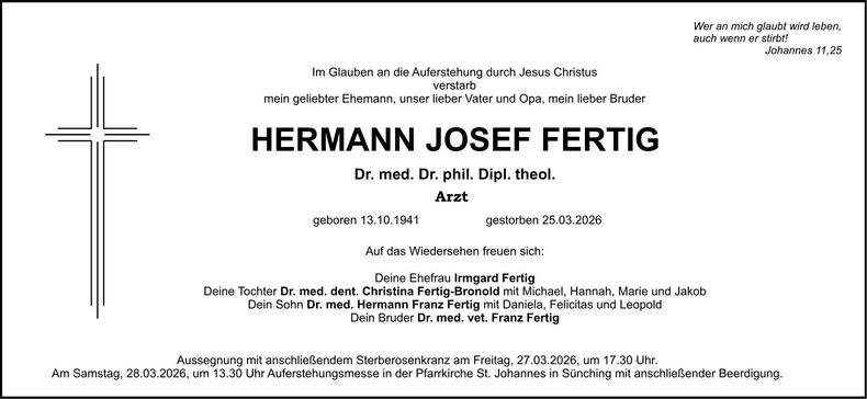Traueranzeige Hermann Dr. med Fertig